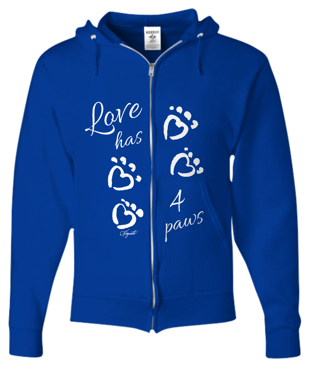 Hoodie with Zipper - Love has 4 Paws by Auguste (3 colors)