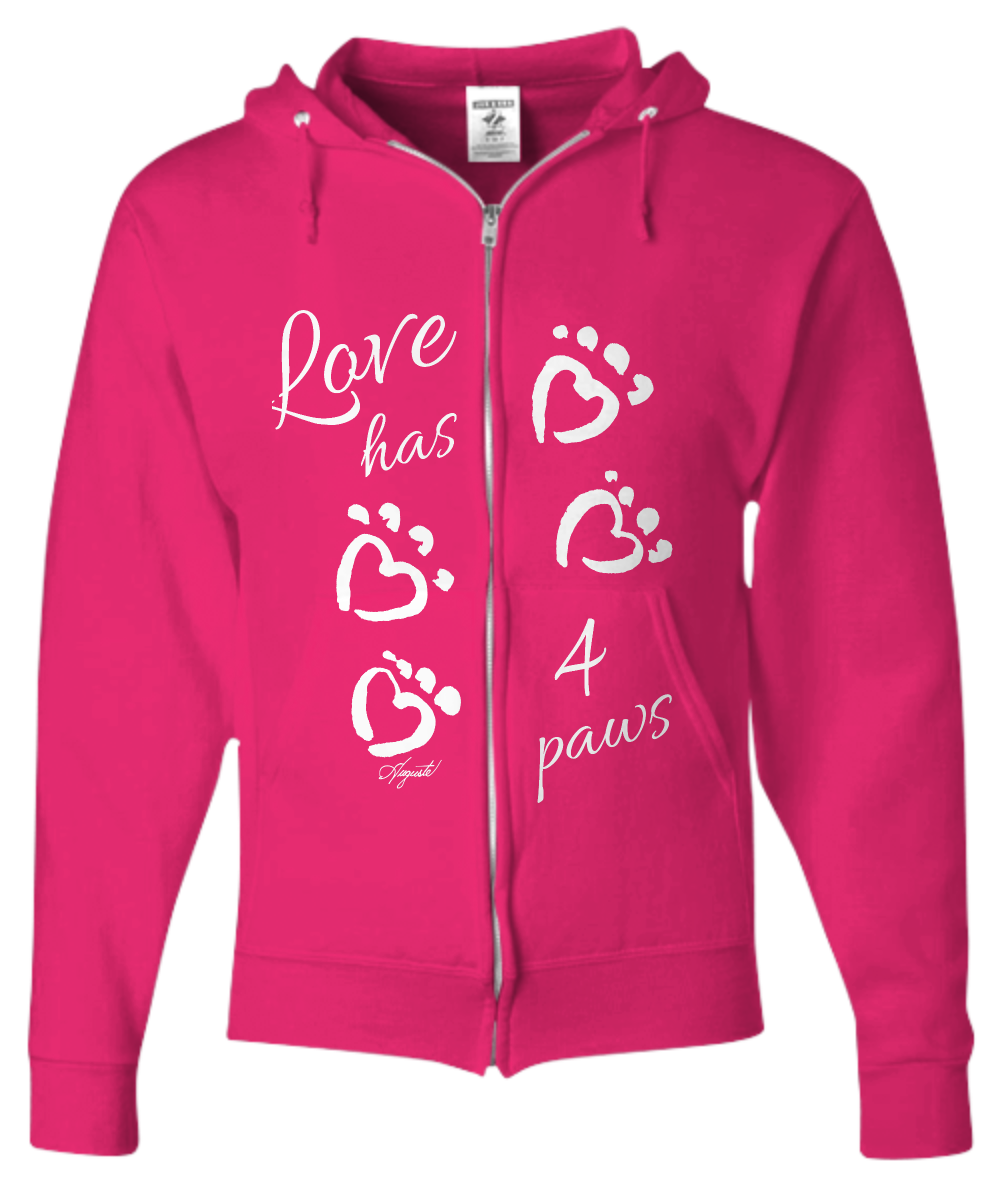 Hoodie with Zipper - Love Has 4 Paws, by Auguste