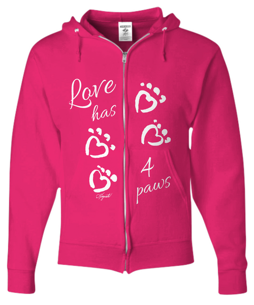 Hoodie with Zipper - Love Has 4 Paws, by Auguste