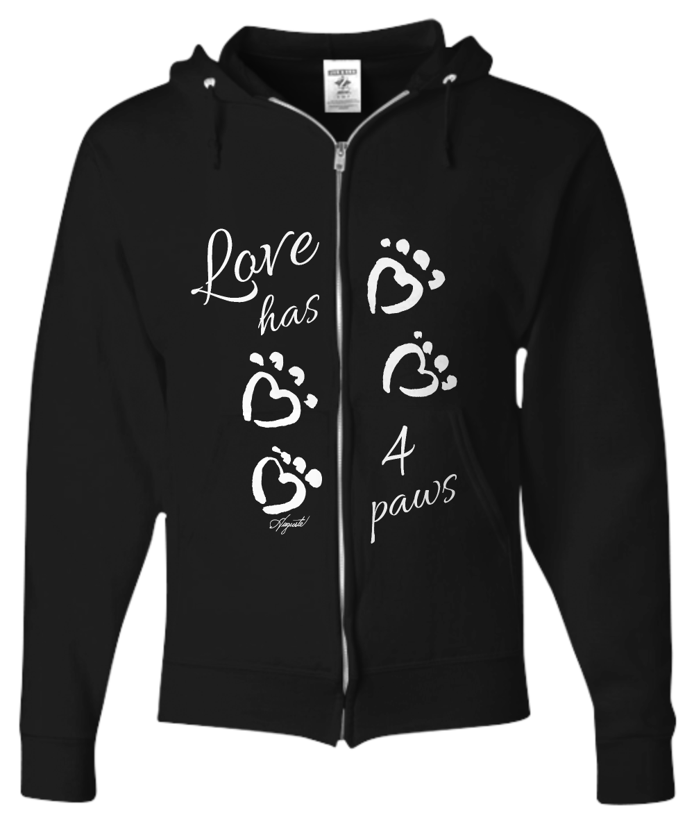 Hoodie with Zipper - Love has 4 Paws by Auguste (3 colors)